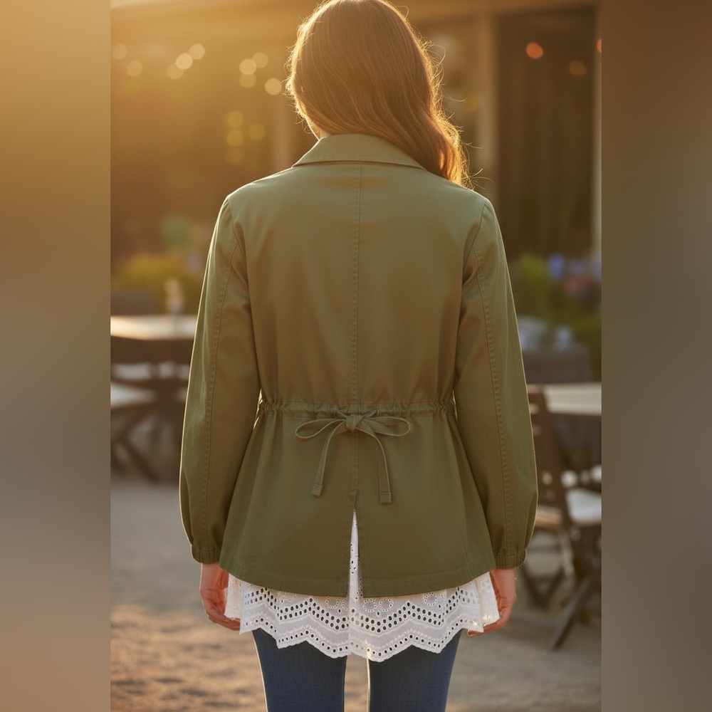 ✨ Christian Siriano Olive Utility Jacket with Eyelet Hem | Size L